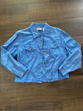 Vintage Bill Blass Linen Jacket Cropped Blue Coastal Chic Y2K